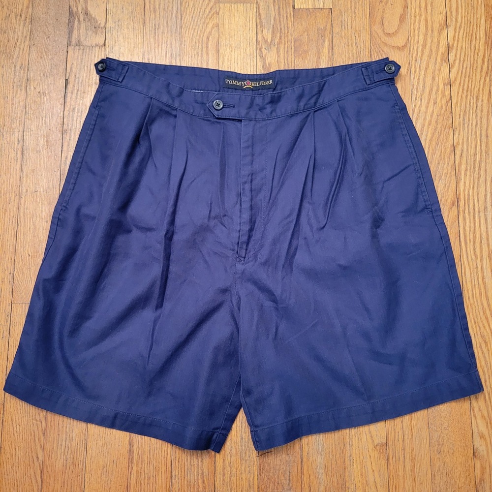 Tommy Hilfiger 36 Shorts Navy Blue Pleated Vintage 90s High Waist Preppy Chino
